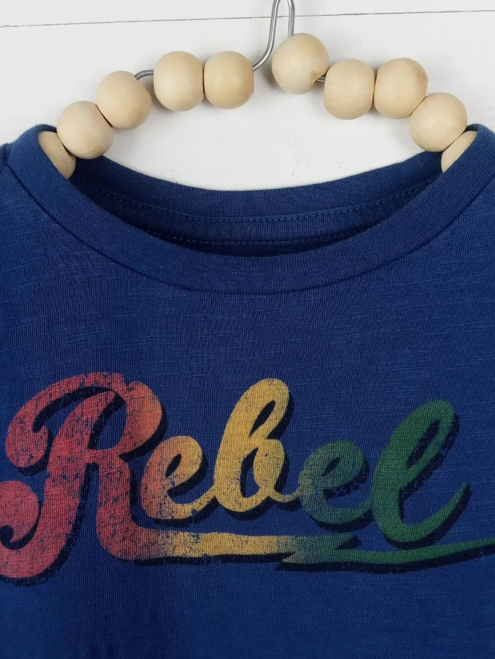Gymboree boys 3T blue with ombre rainbow rebel design tshirt vintage looking